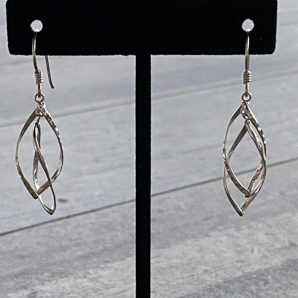 925 MA Thailand Sterling Silver Earrings Dangles Drops Art Deco Textured VTG - Picture 12 of 12